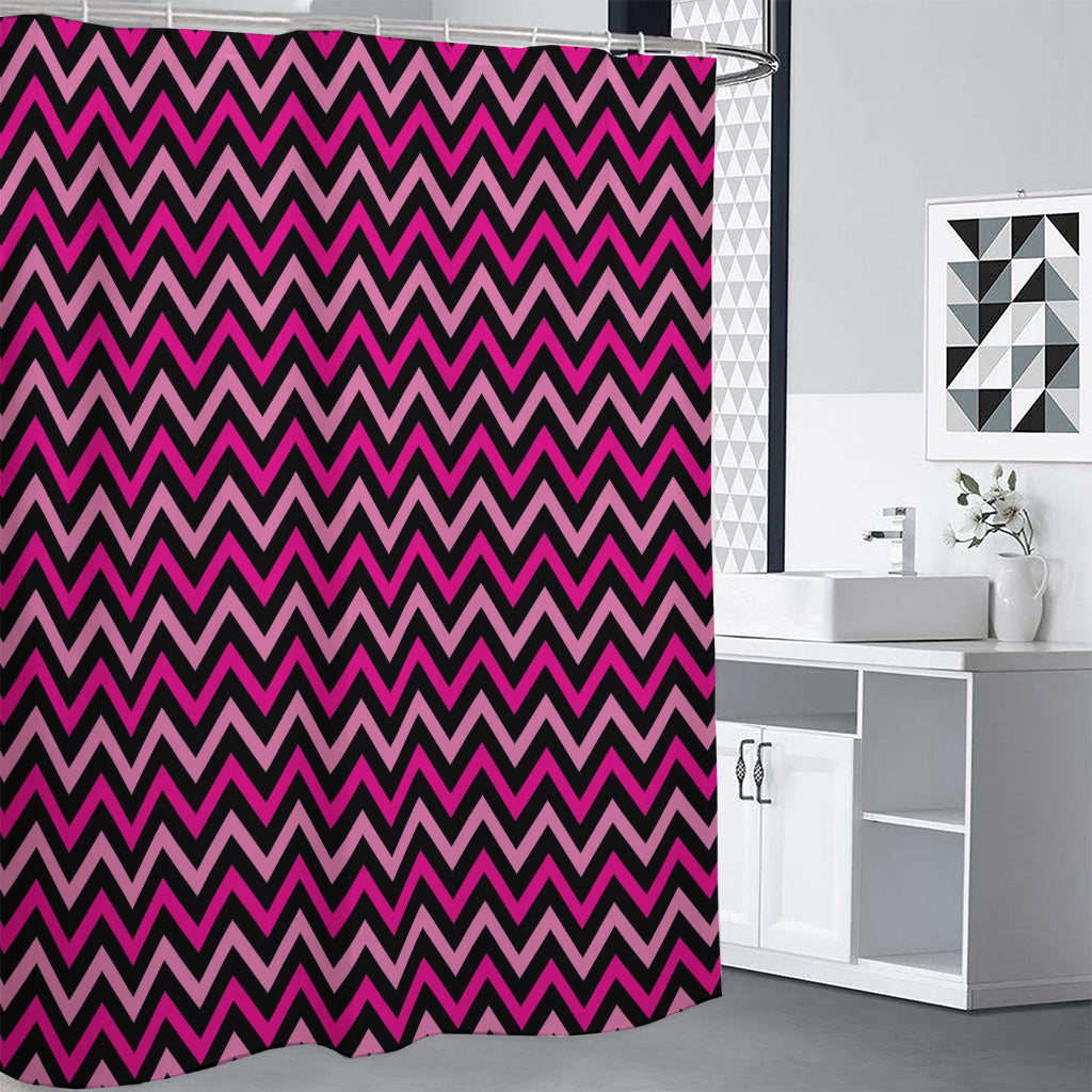 Hot Pink And Black Chevron Pattern Print Shower Curtain
