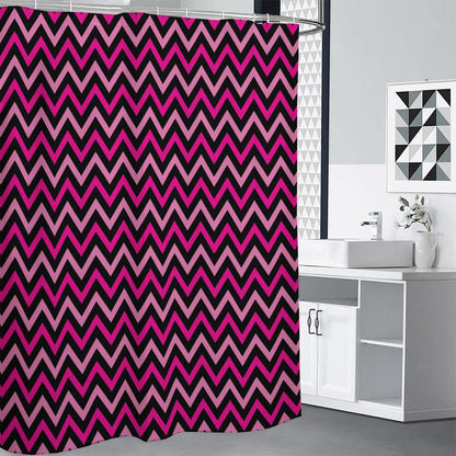 Hot Pink And Black Chevron Pattern Print Shower Curtain
