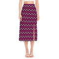 Hot Pink And Black Chevron Pattern Print Side Slit Midi Skirt