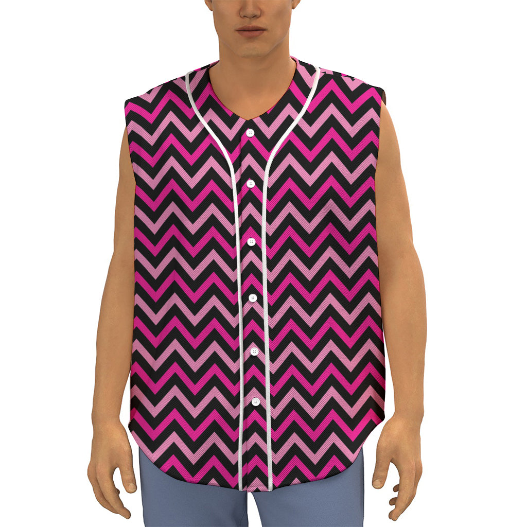 Hot Pink And Black Chevron Pattern Print Sleeveless Baseball Jersey