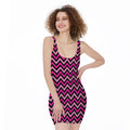 Hot Pink And Black Chevron Pattern Print Sleeveless Bodycon Dress
