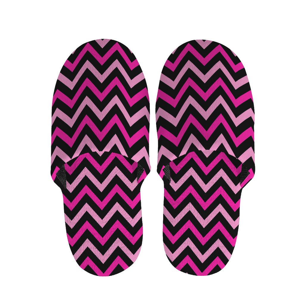 Hot Pink And Black Chevron Pattern Print Slippers