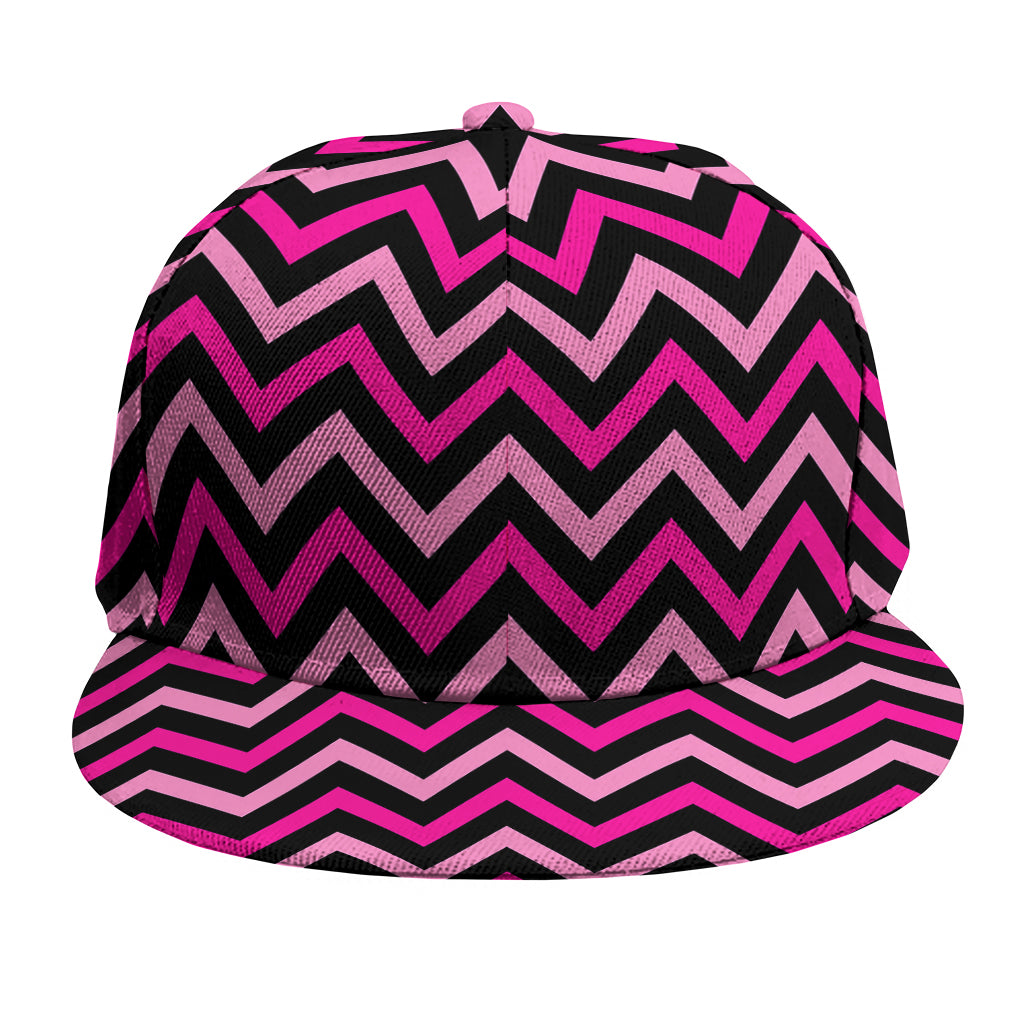 Hot Pink And Black Chevron Pattern Print Snapback Cap