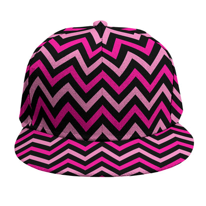 Hot Pink And Black Chevron Pattern Print Snapback Cap