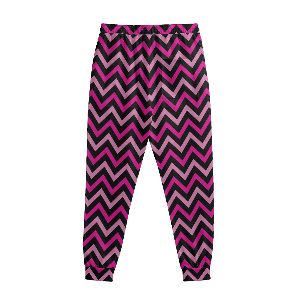 Hot Pink And Black Chevron Pattern Print Sweatpants