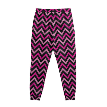 Hot Pink And Black Chevron Pattern Print Sweatpants