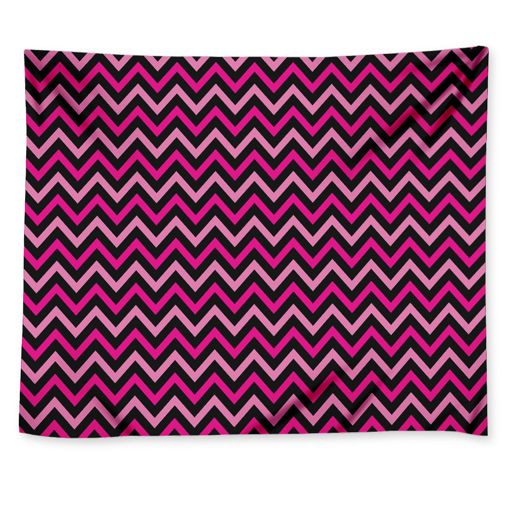 Hot Pink And Black Chevron Pattern Print Tapestry