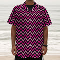 Hot Pink And Black Chevron Pattern Print Textured Short Sleeve Shirt
