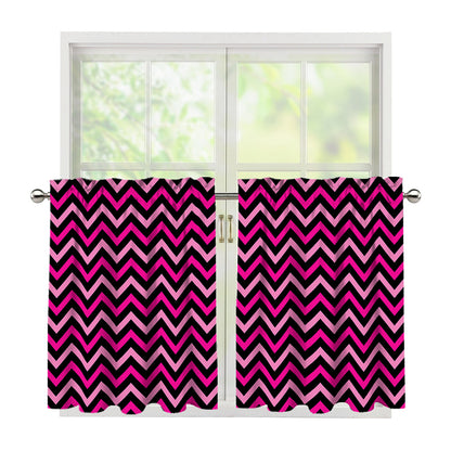 Hot Pink And Black Chevron Pattern Print Tier Curtains
