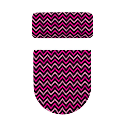 Hot Pink And Black Chevron Pattern Print Toilet Lid And Tank Cover Set