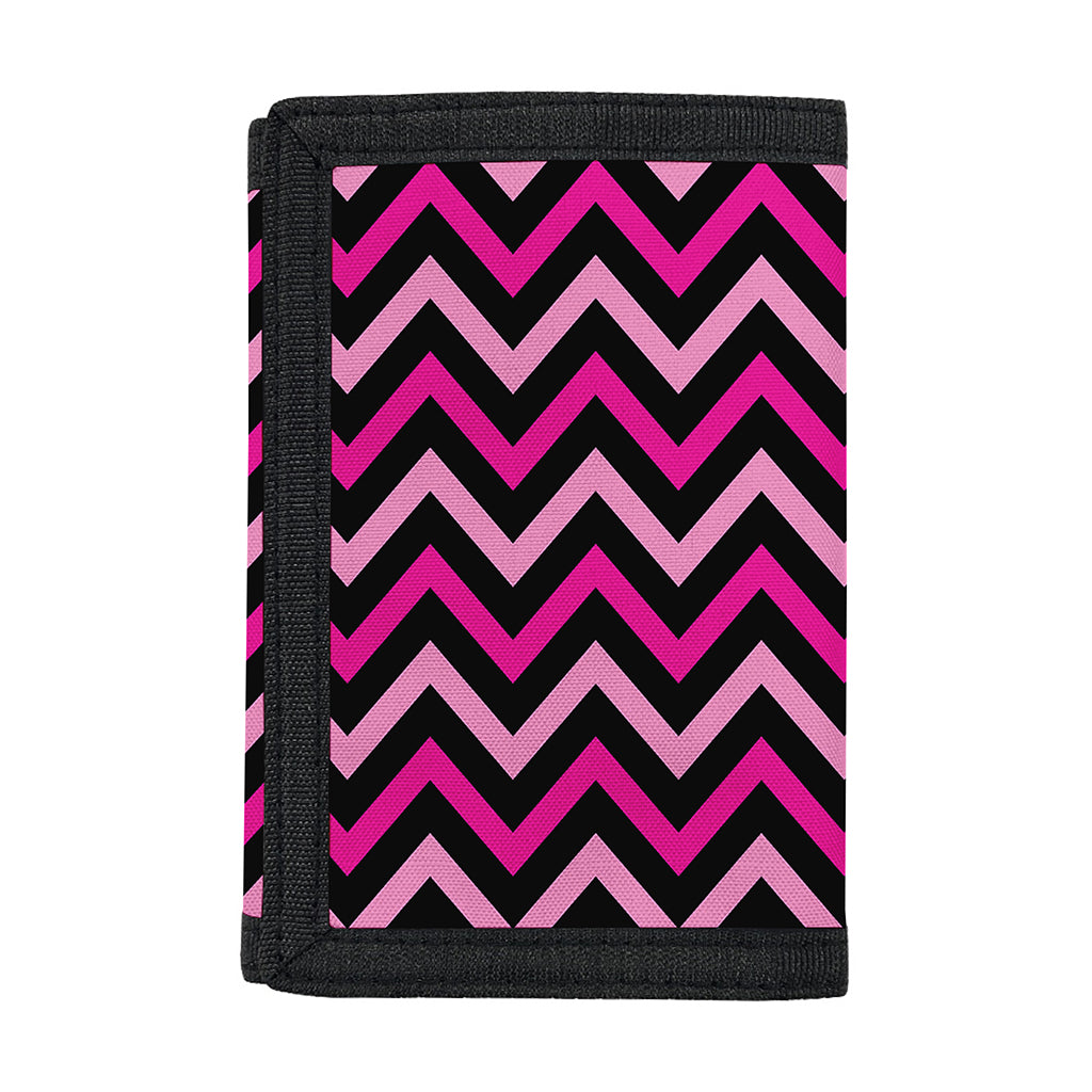 Hot Pink And Black Chevron Pattern Print Trifold Wallet