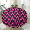 Hot Pink And Black Chevron Pattern Print Waterproof Round Tablecloth