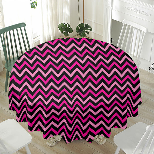 Hot Pink And Black Chevron Pattern Print Waterproof Round Tablecloth