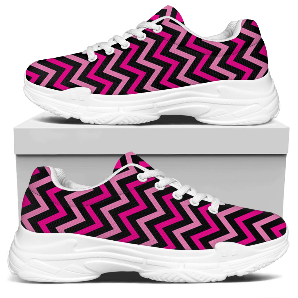 Hot Pink And Black Chevron Pattern Print White Chunky Shoes