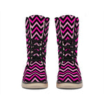 Hot Pink And Black Chevron Pattern Print Winter Boots