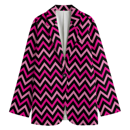 Hot Pink And Black Chevron Pattern Print Women's Blazer