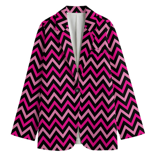 Hot Pink And Black Chevron Pattern Print Women's Blazer