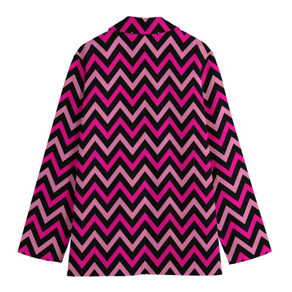 Hot Pink And Black Chevron Pattern Print Women's Blazer