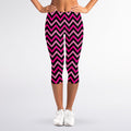 Hot Pink And Black Chevron Pattern Print Women's Capri Leggings