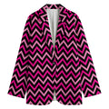Hot Pink And Black Chevron Pattern Print Women's Cotton Blazer