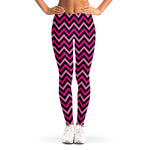 Hot Pink And Black Chevron Pattern Print Women's Leggings