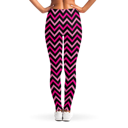 Hot Pink And Black Chevron Pattern Print Women's Leggings