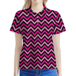 Hot Pink And Black Chevron Pattern Print Women's Polo Shirt