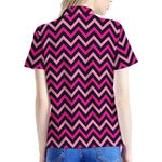 Hot Pink And Black Chevron Pattern Print Women's Polo Shirt