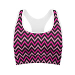 Hot Pink And Black Chevron Pattern Print Women's Sports Bra