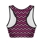 Hot Pink And Black Chevron Pattern Print Women's Sports Bra