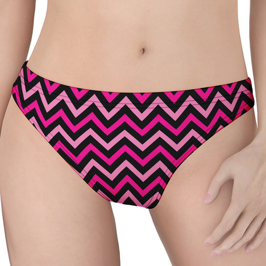 Hot Pink And Black Chevron Pattern Print Women's Thong