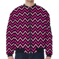 Hot Pink And Black Chevron Pattern Print Zip Sleeve Bomber Jacket