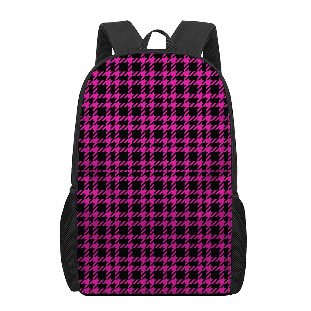 Hot Pink And Black Houndstooth Print 17 Inch Backpack