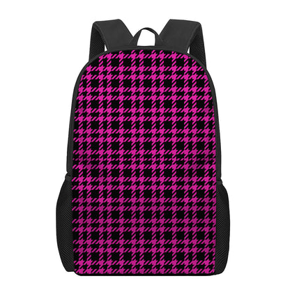 Hot Pink And Black Houndstooth Print 17 Inch Backpack
