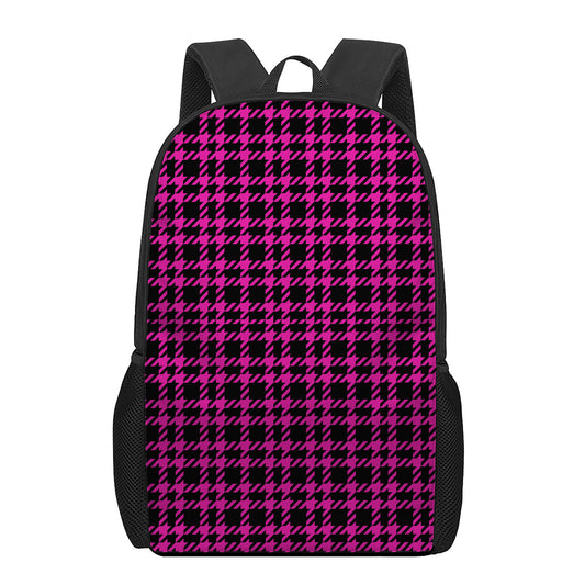 Hot Pink And Black Houndstooth Print 17 Inch Backpack