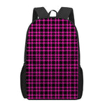 Hot Pink And Black Houndstooth Print 17 Inch Backpack