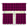 Hot Pink And Black Houndstooth Print 3 Piece Kitchen Curtains