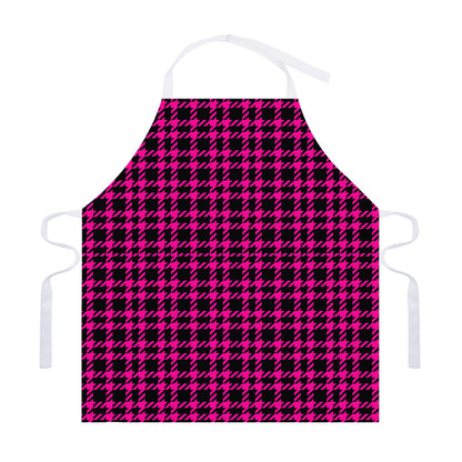 Hot Pink And Black Houndstooth Print Adjustable Apron