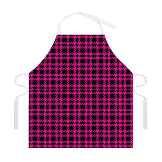 Hot Pink And Black Houndstooth Print Adjustable Apron