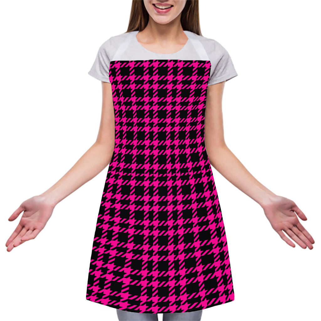 Hot Pink And Black Houndstooth Print Adjustable Apron