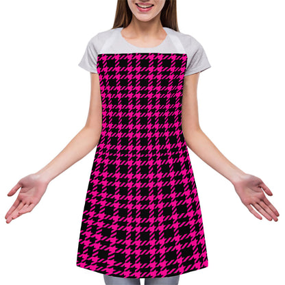 Hot Pink And Black Houndstooth Print Adjustable Apron