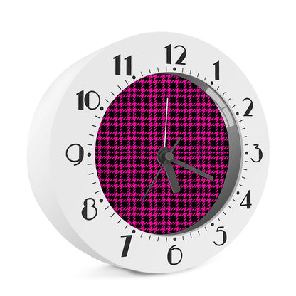 Hot Pink And Black Houndstooth Print Alarm Clock