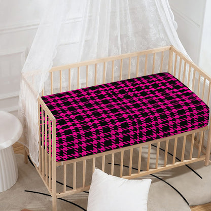 Hot Pink And Black Houndstooth Print Baby Crib Sheet