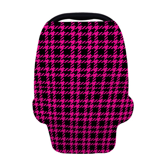 Hot Pink And Black Houndstooth Print Baby Seat Cover