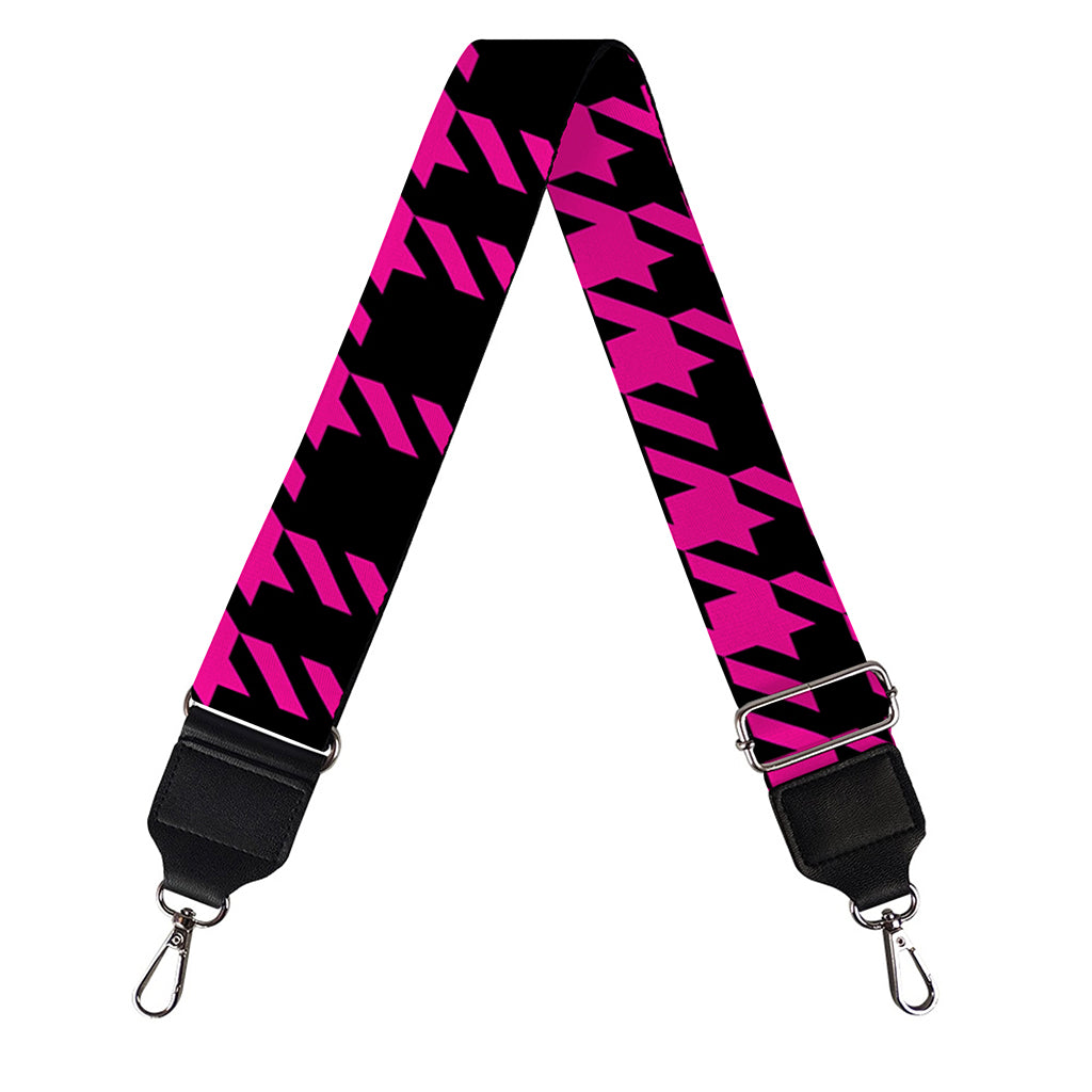 Hot Pink And Black Houndstooth Print Bag Strap