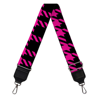 Hot Pink And Black Houndstooth Print Bag Strap