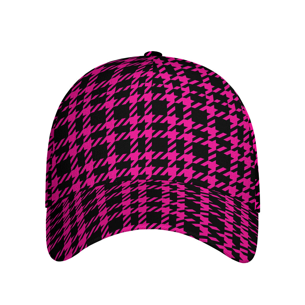 Hot Pink And Black Houndstooth Print Baseball Cap