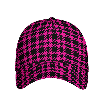 Hot Pink And Black Houndstooth Print Baseball Cap
