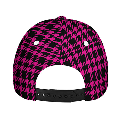 Hot Pink And Black Houndstooth Print Baseball Cap