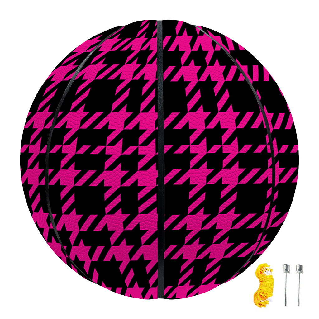 Hot Pink And Black Houndstooth Print Basketball